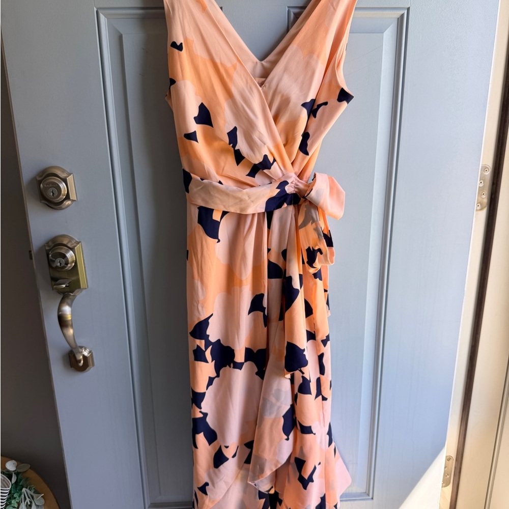 Hutch Anthropologie Peach & Navy Floral Wrap Maxi Dress - Women